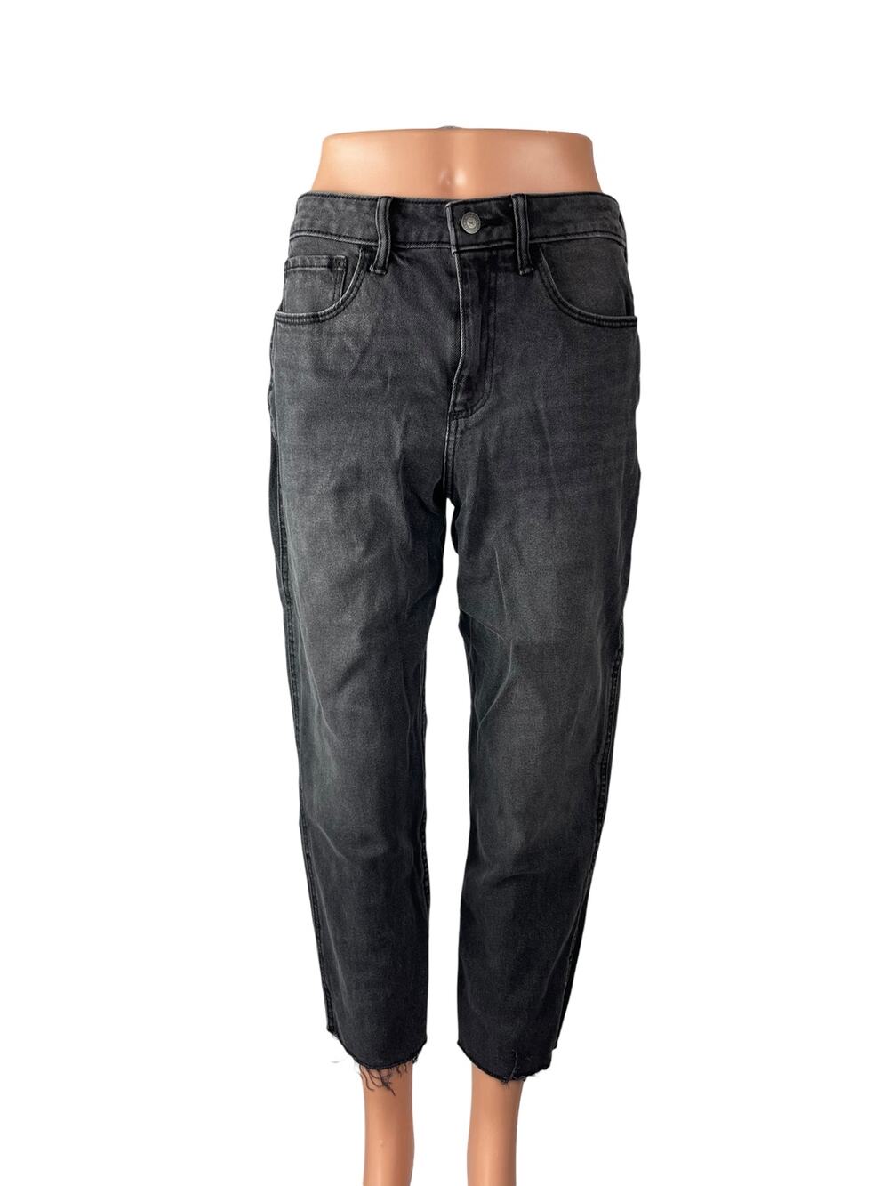 Hollister Curvy High Rise Women's Black Washed Cropped Mom Denim Jeans Size 5S